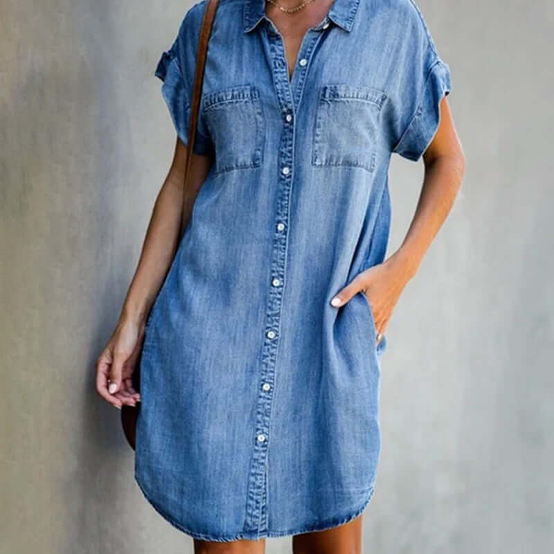 Erna - Elegantes Denim Kleid mit Bauchbedeckung