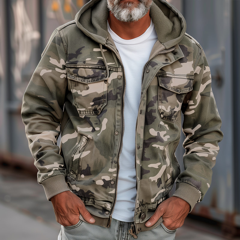 Leon | Tarnfarbene Cargo-Jacke mit Kapuze