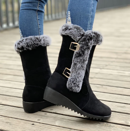 Seraphina | Beiläufige Metallschnalle Fleece Mid-calf Schneestiefel