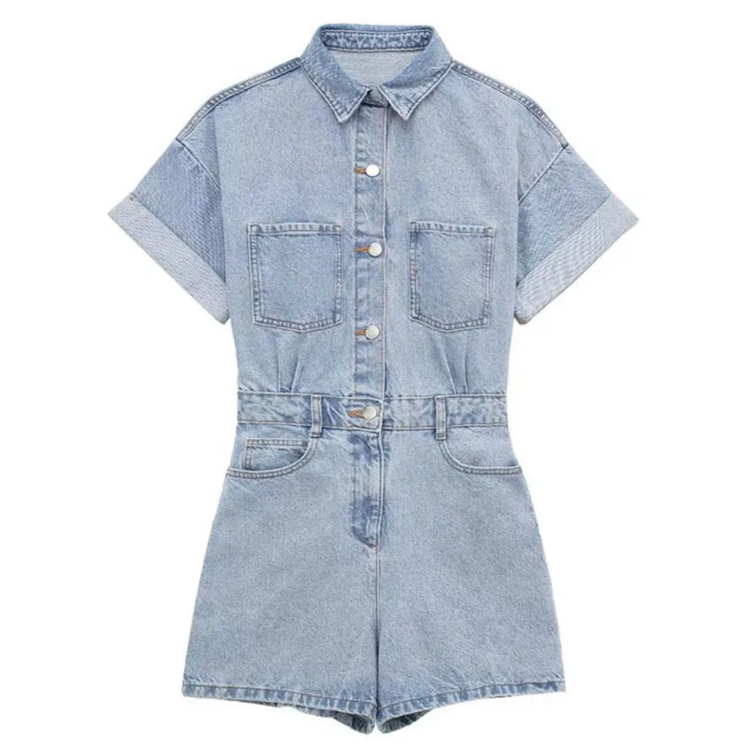 Livie | Schmal geschnittener Denim-Jumpsuit