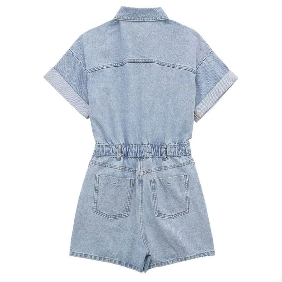 Livie | Schmal geschnittener Denim-Jumpsuit