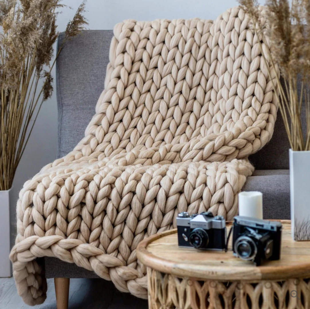 CozyCraft | Handgestrickte Decke aus Merinowolle