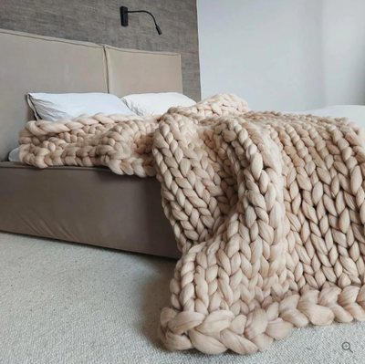 CozyCraft | Handgestrickte Decke aus Merinowolle