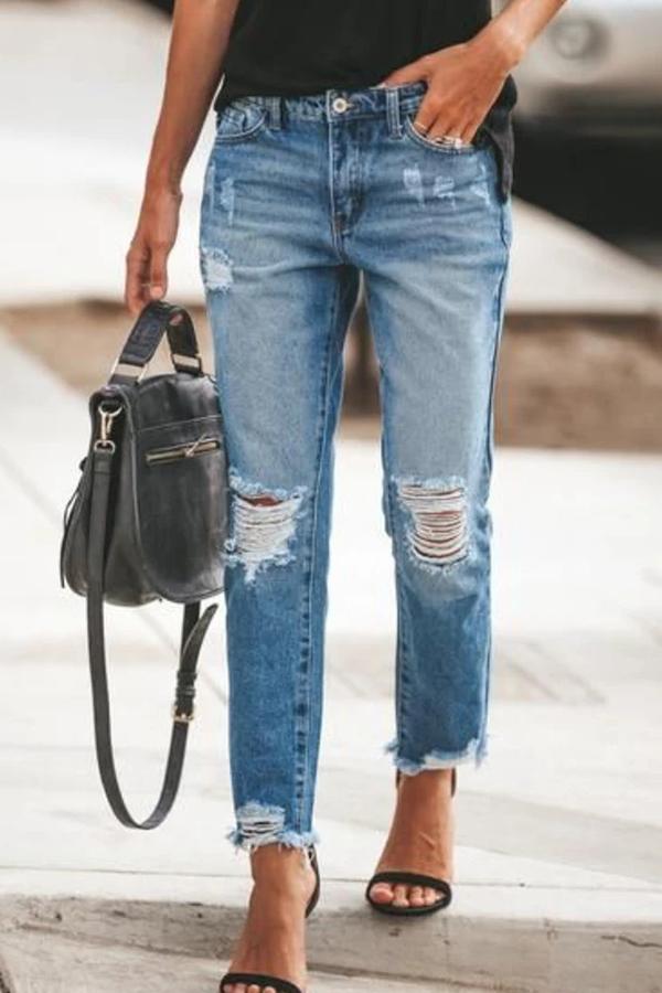 Ripped Slim Fit Washed Jeans